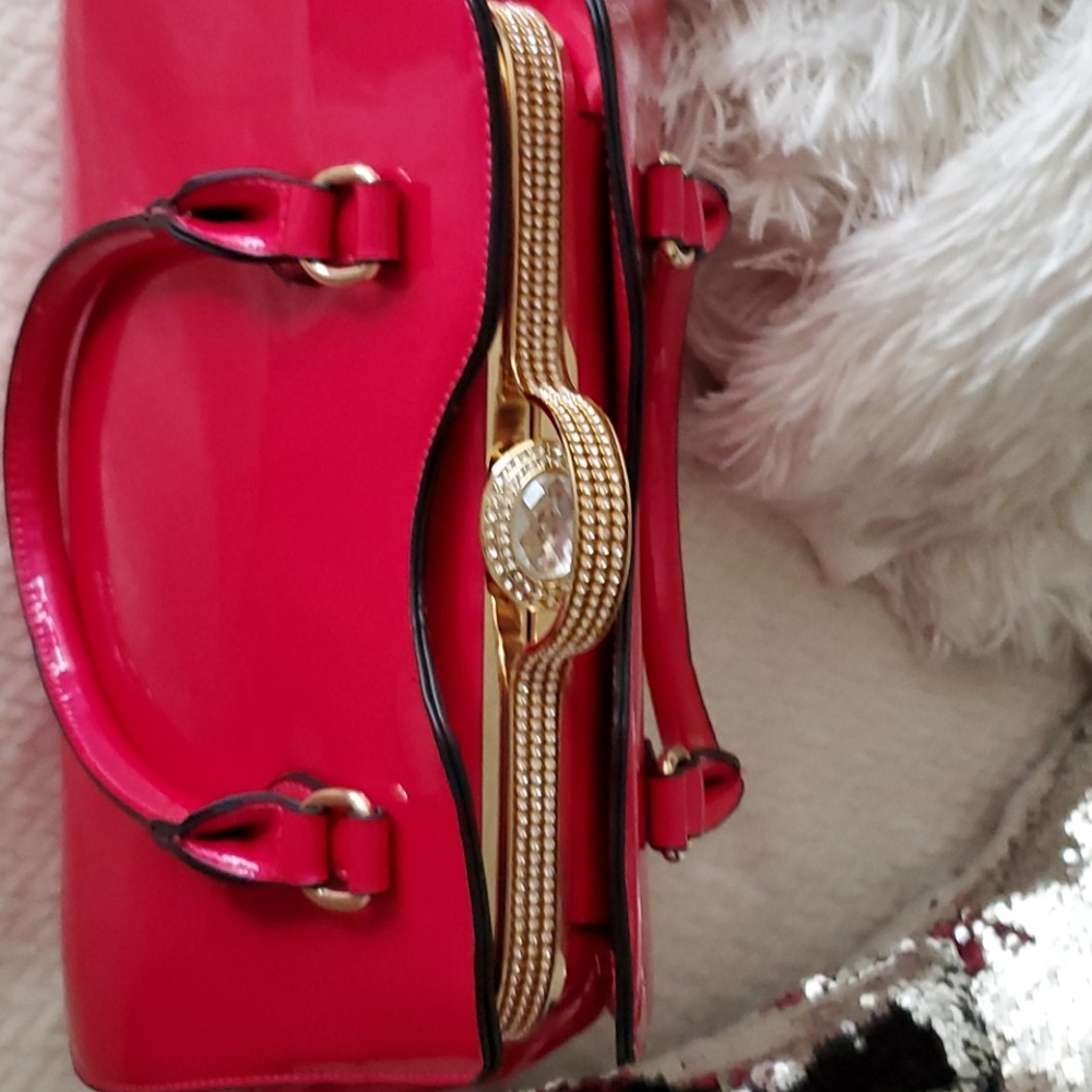 Hot Pink Patent leather bag with big diamond stone HP❤️❤️2 times - Picture 8 of 10